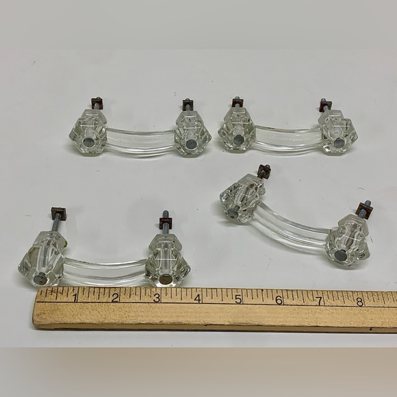 (Lot of 4) Early 1900s Clear Molded Glass Drawer Bridge Pull Handles w/ hardware - Picture 4 of 10